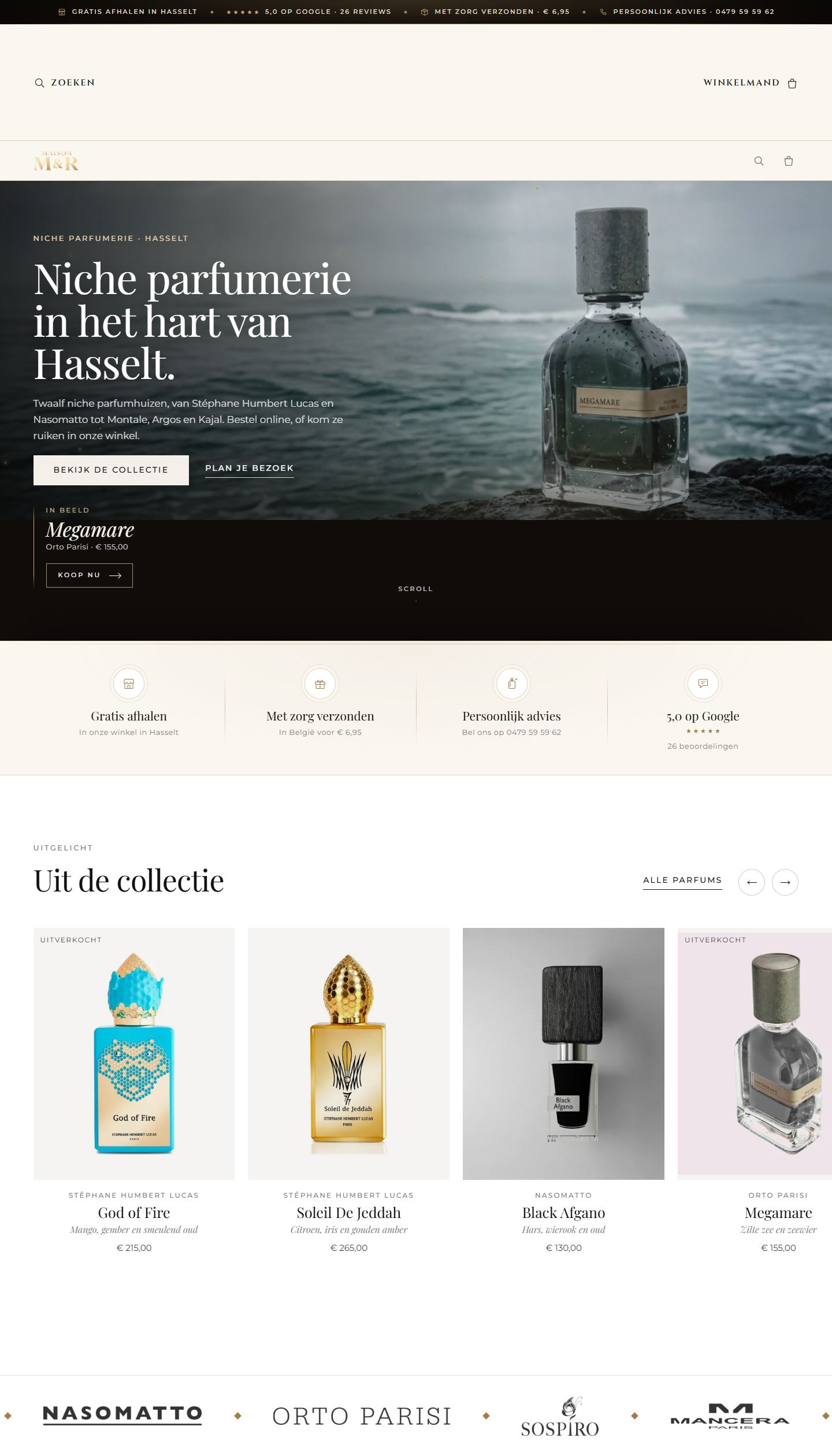 De website maisonmenr.be, van boven naar onder